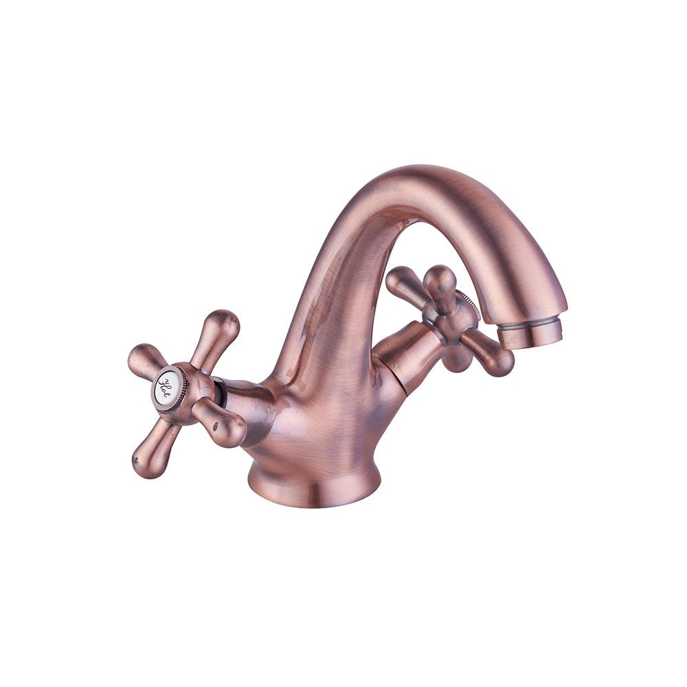 TPM-617108 High quality full copper thickened primary color bathroom hot and cold water high water outlet - two-hand wheel basin faucet
