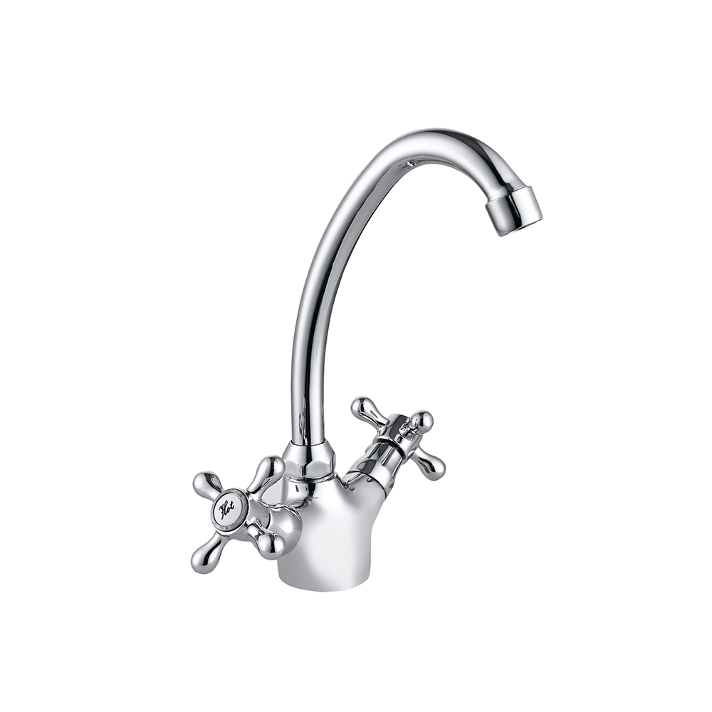 TPM-621101-High quality full copper thickened cold and hot water vertical sink-two hand wheel kitchen faucet