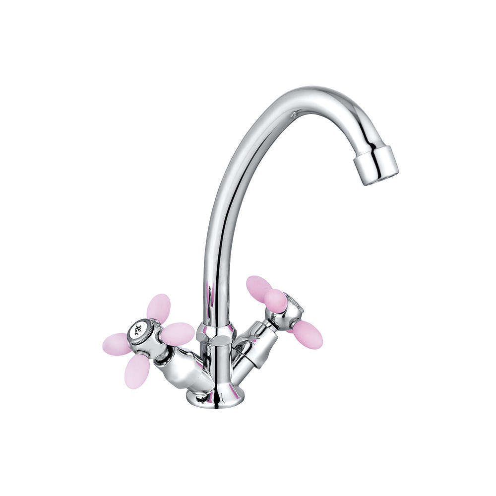 TPM-621108-High quality full copper thickened hot and cold water vertical pink-two hand wheel kitchen faucet