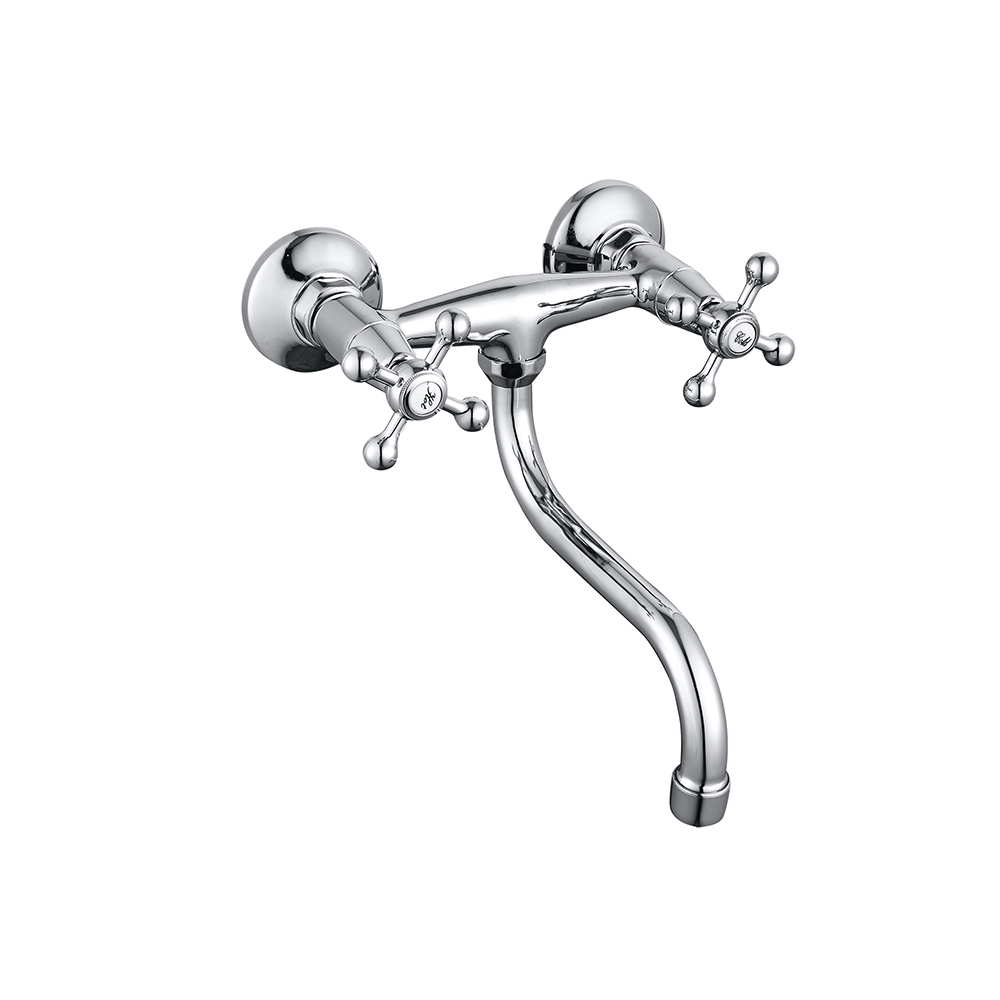 TPM-622102-High quality full copper thickened hot and cold water horizontal low mouth bathroom-two hand wheel kitchen faucet