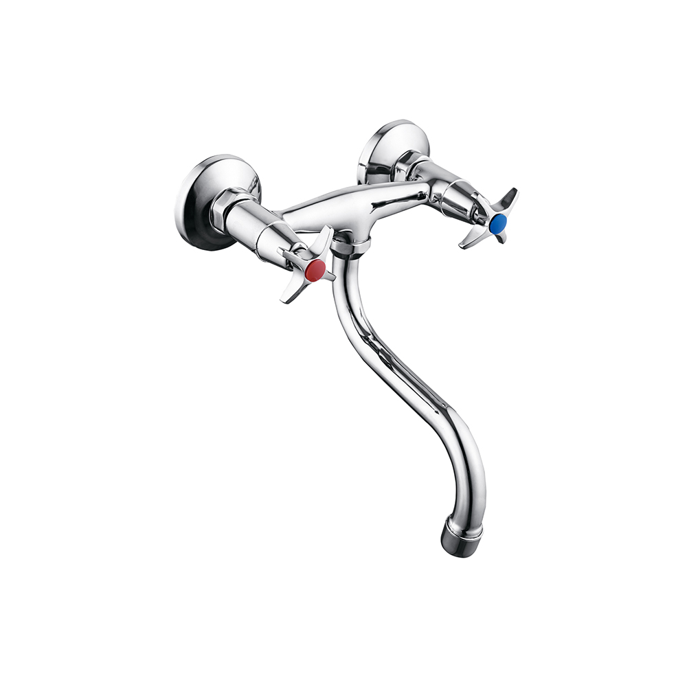 TPM-622106-High quality full copper thickened hot and cold water horizontal type-two hand wheel kitchen faucet