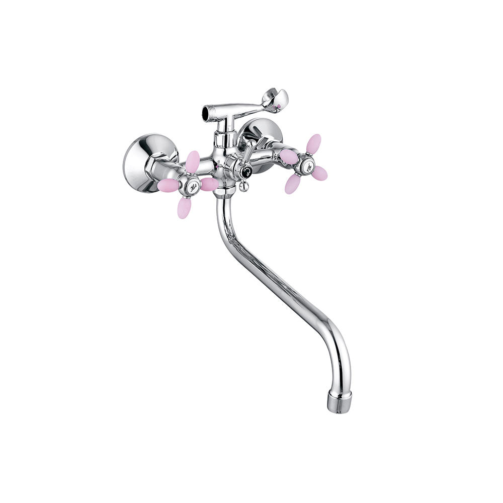 TPM-621110-High quality full copper thickened hot and cold water horizontal pink low mouth-two hand wheel shower faucet
